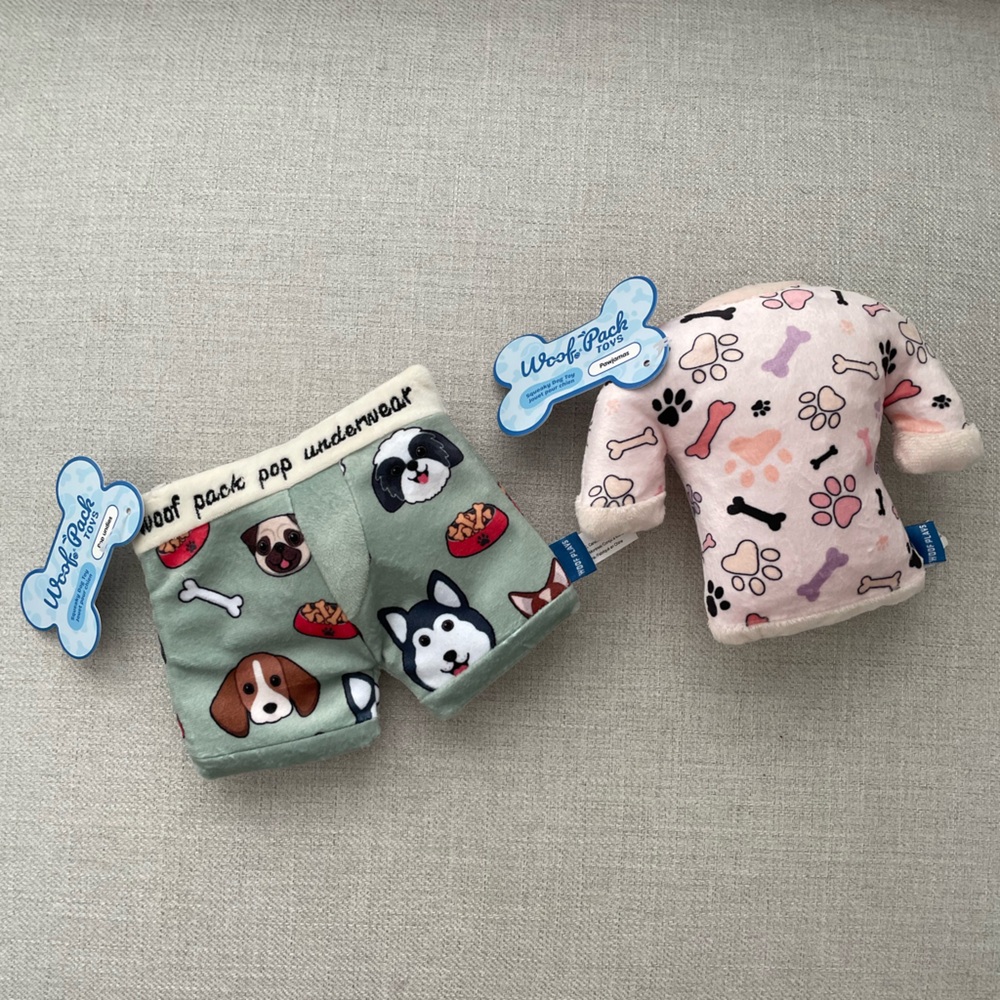 Woof Pack x pop underwear Plush Dog Toys Boxer & Pink Sweater